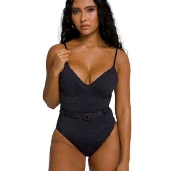 NWT Good American Wire Cup Belted One Piece Swimsuit in Black - Size 5 (2XL) - Picture 12 of 12